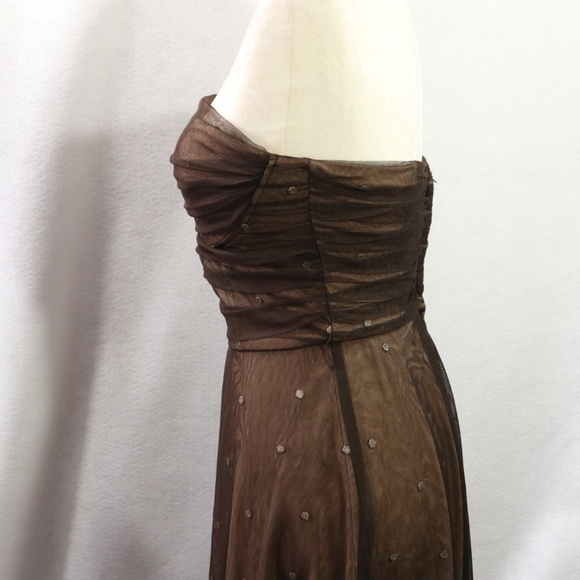 ELIZA J CHOCOLATE & GOLD DOTS TULLE DRESS SZ 6 - Picture 5 of 8